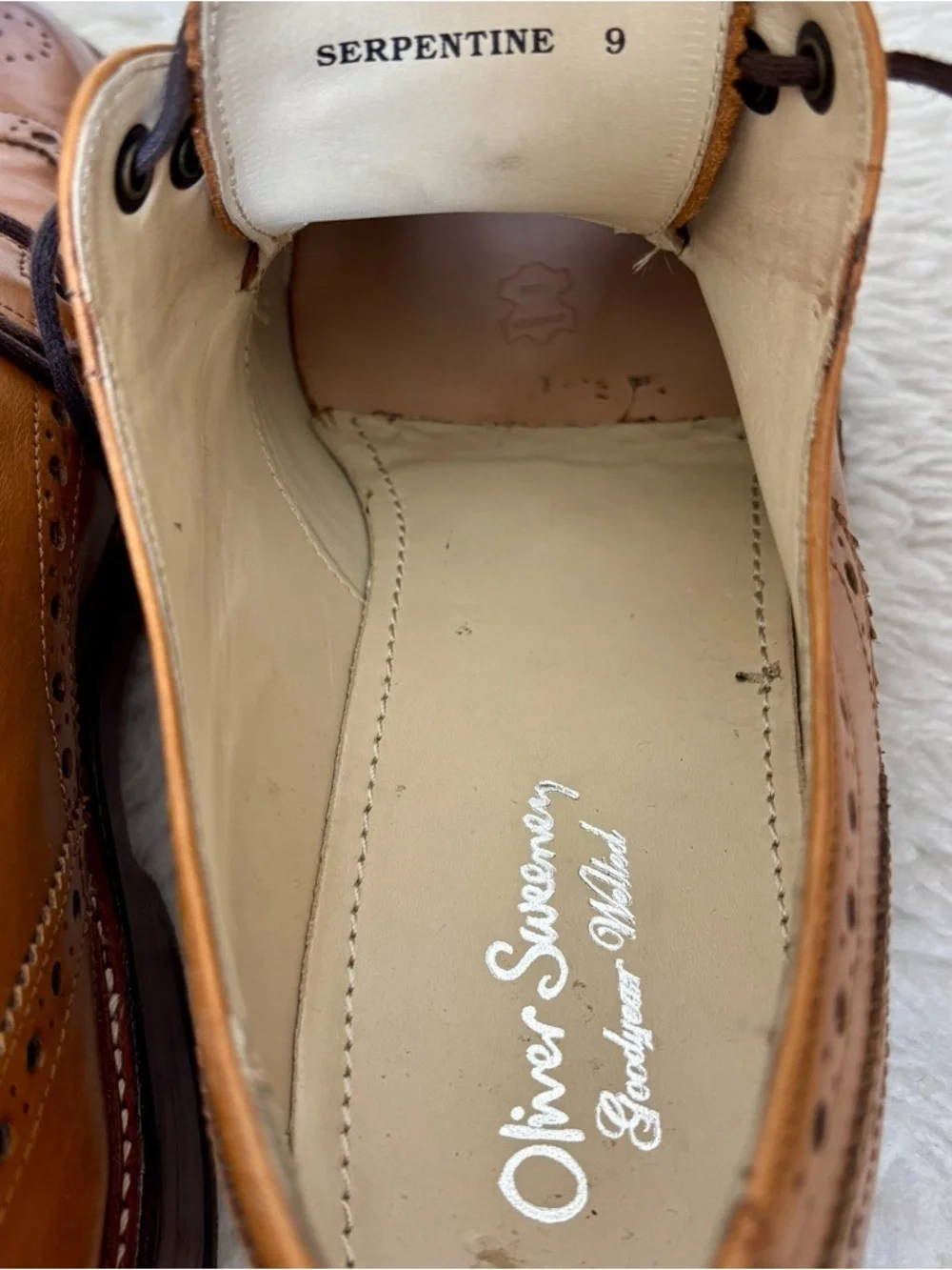 Oliver Sweeney Serpentine Cognac Wingtip Brogue Derby Shoes size 9
